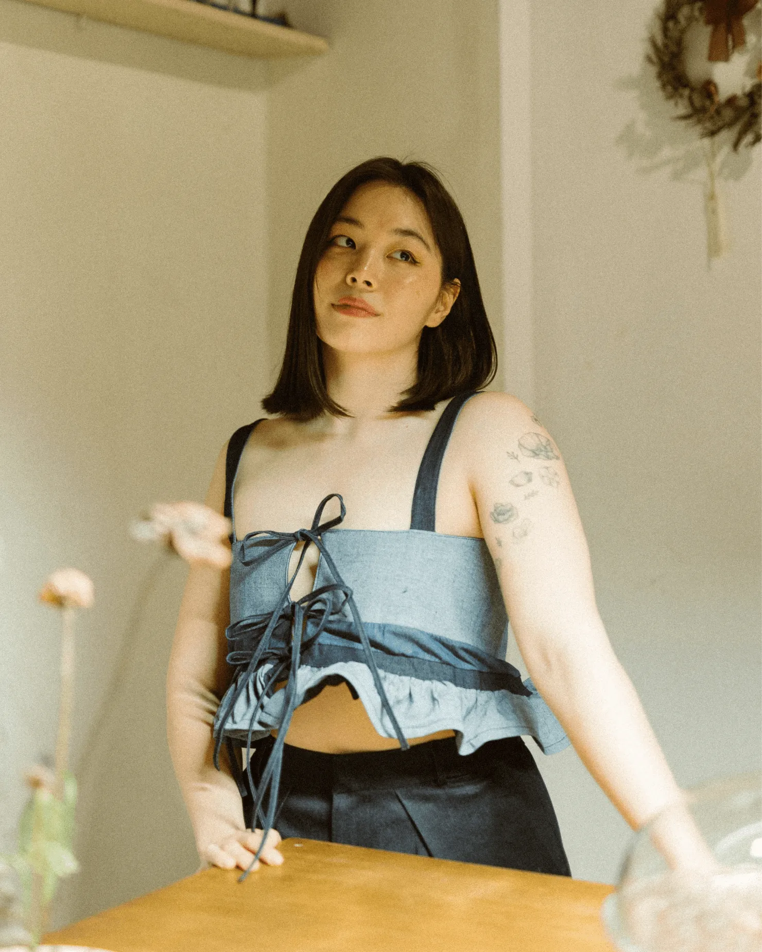 Laro 4-Way Peplum Top Denim