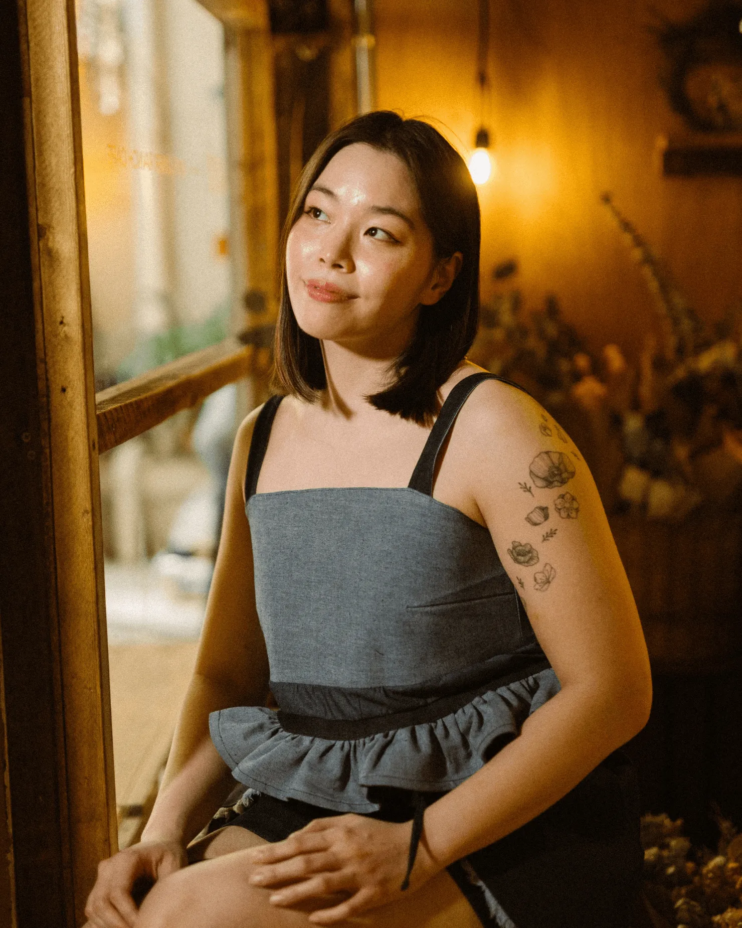 Laro 4-Way Peplum Top Denim