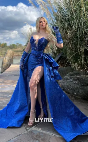 LP1164 - Illusion V Neck Beads Detachable Skirt Mermaid Formal Prom Dress with Slit LP1164 - Illusion V Neck Beads Detachable Skirt Mermaid Formal Prom Dress with Slit