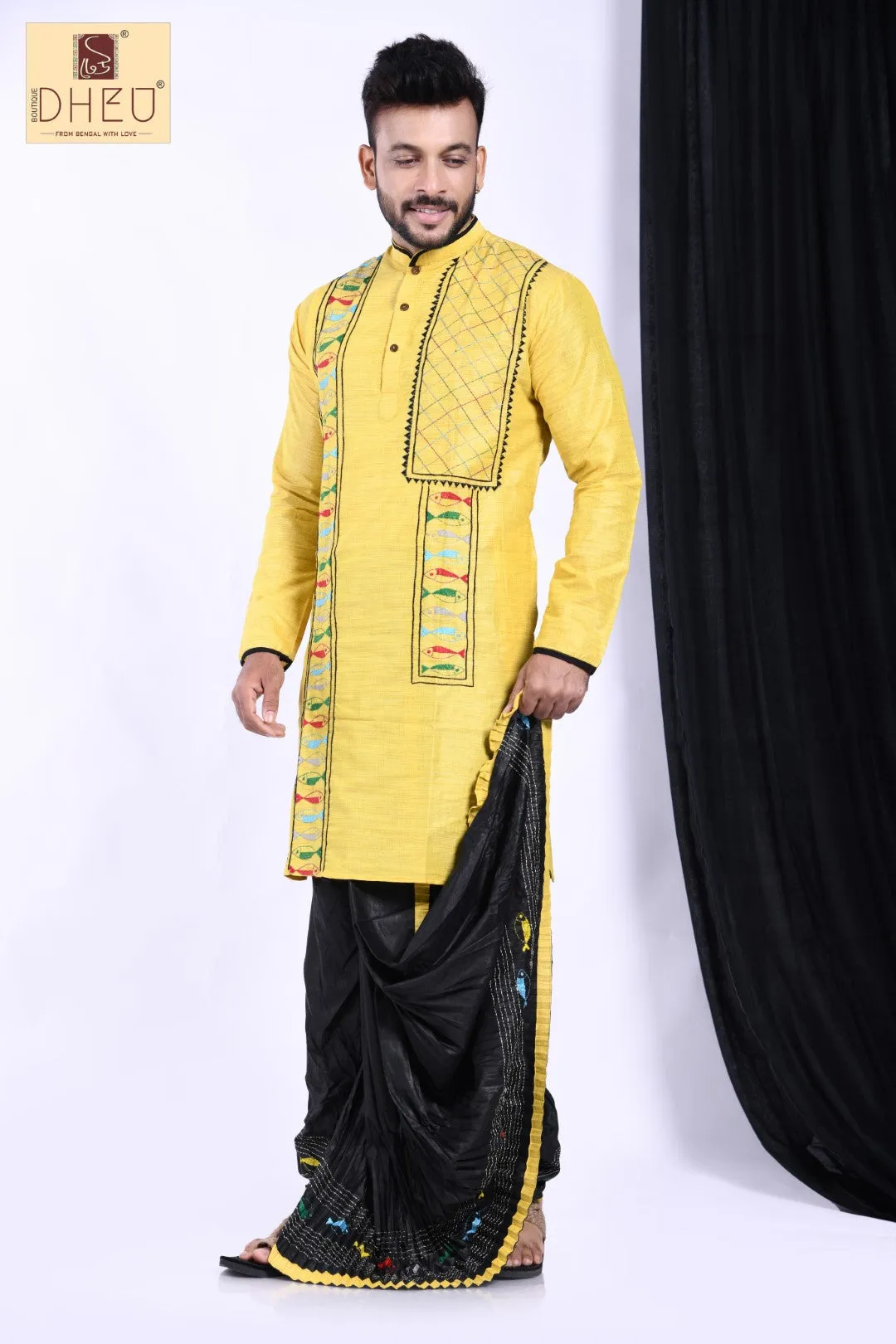 Machli Baba- Dheu Designer Silk  Dhoti(Optional)Kurta Set