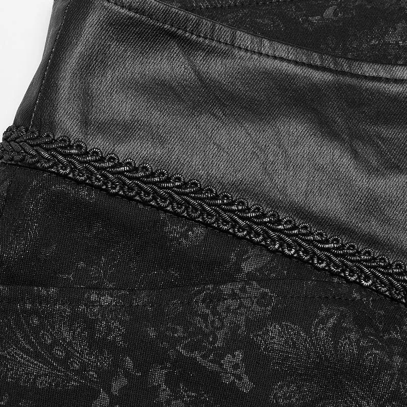 Men's Faux Leather and Jacquard Goth Trousers