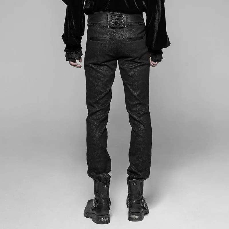 Men's Faux Leather and Jacquard Goth Trousers