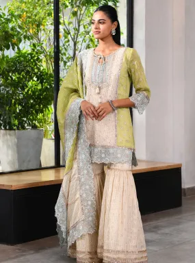 Mulmul Banarsi Birchin Off White Kurta With Birchin Off White Garara Mulmul Banarsi Birchin Off White Kurta With Birchin Off White Garara