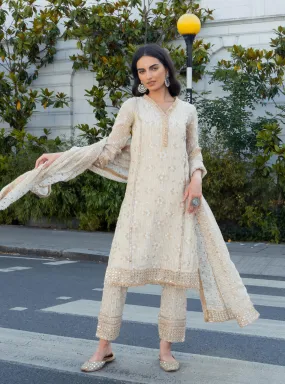 Mulmul Banarsi Carey Off White Kurta With Carey Off White Pant Mulmul Banarsi Carey Off White Kurta With Carey Off White Pant
