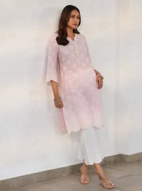 Mulmul Cotton Arpora Pink kurta Mulmul Cotton Arpora Pink kurta