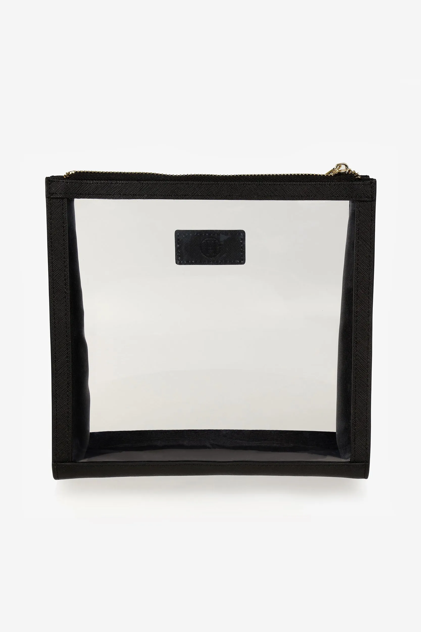 Personalised Leather & Perspex Cali Clutch - Black Saffiano with Gold Hardware