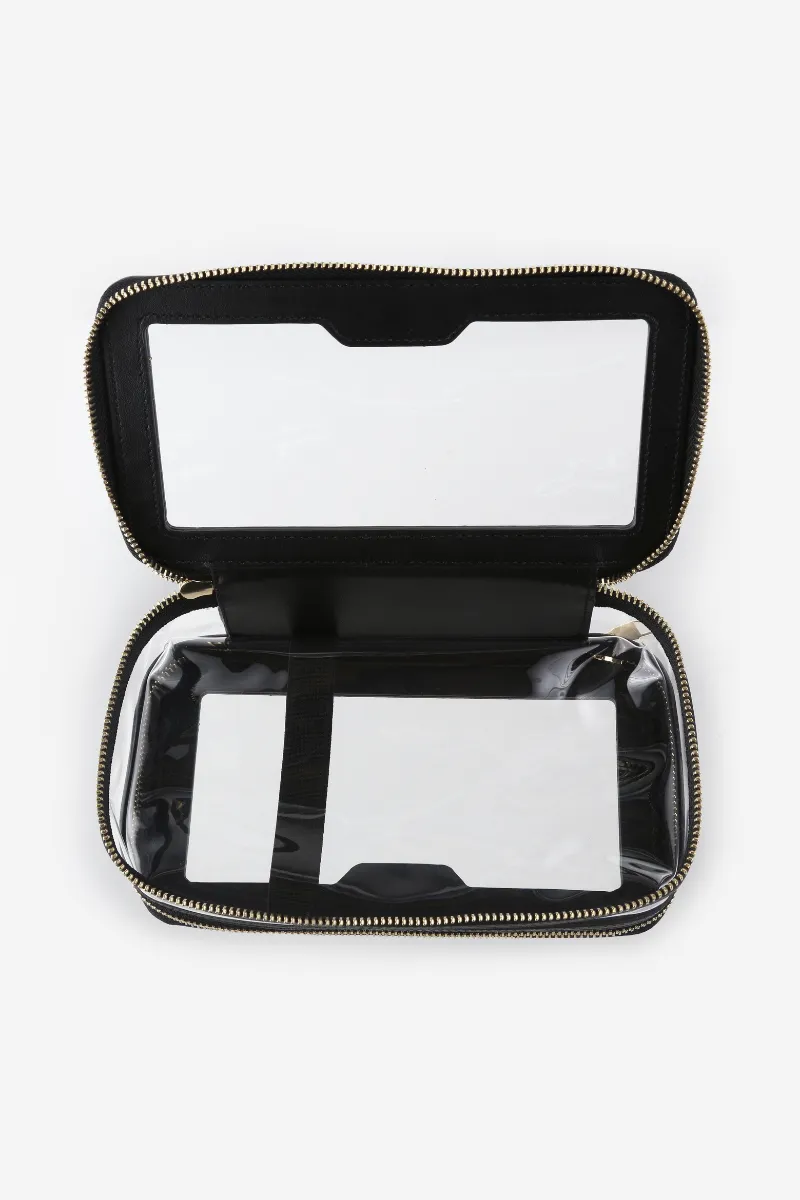 Personalised Leather & Perspex Double Zip Cali Cosmetic Bag - Black Croc