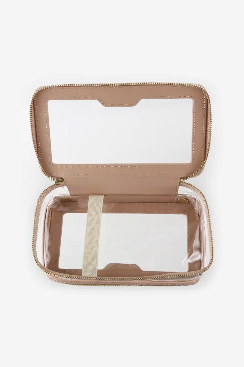 Personalised Leather & Perspex Double Zip Cali Cosmetic Bag - Dusty Pink Saffiano