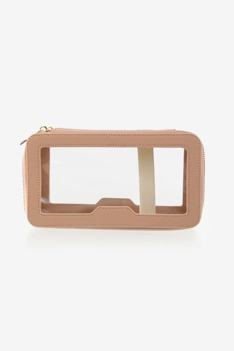 Personalised Leather & Perspex Double Zip Cali Cosmetic Bag - Dusty Pink Saffiano