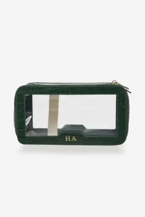 Personalised Leather & Perspex Double Zip Cali Cosmetic Bag - Evergreen Croc Personalised Leather & Perspex Double Zip Cali Cosmetic Bag - Evergreen Croc
