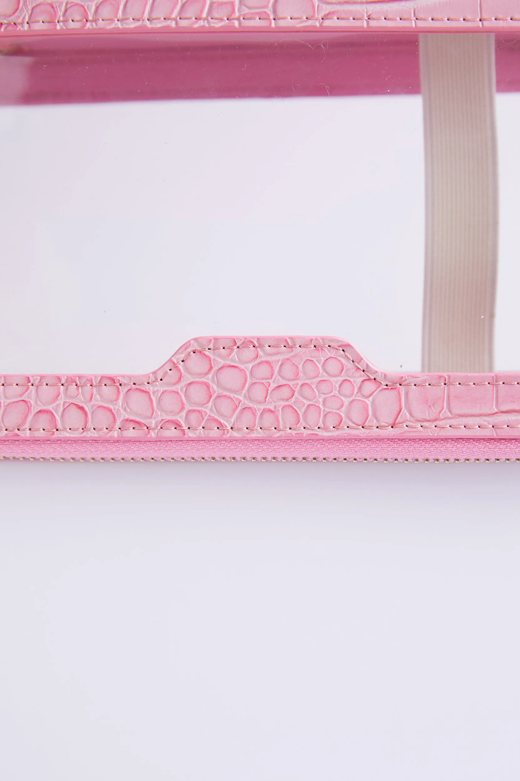 Personalised Leather & Perspex Double Zip Cali Cosmetic Bag - Fuchsia Croc