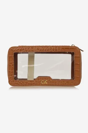 Personalised Leather & Perspex Double Zip Cali Cosmetic Bag - Mocha Croc Personalised Leather & Perspex Double Zip Cali Cosmetic Bag - Mocha Croc