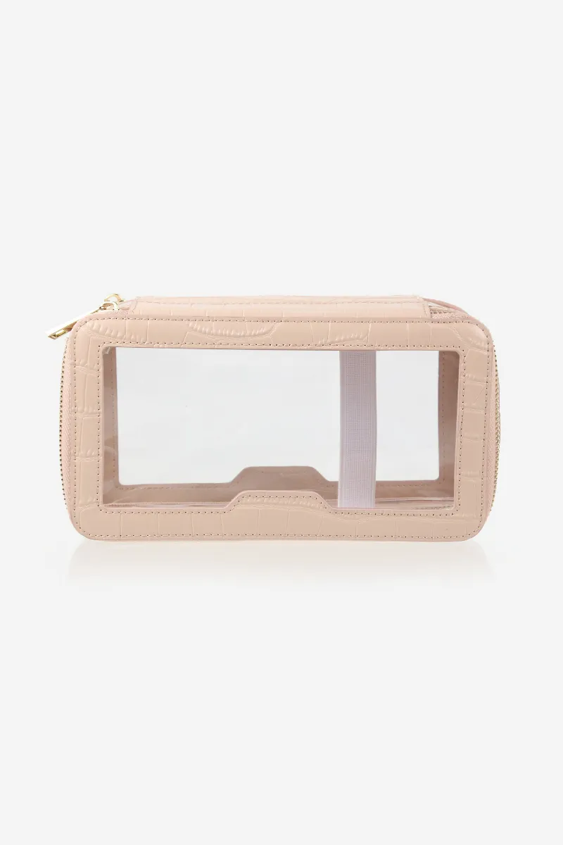 Personalised Leather & Perspex Double Zip Cali Cosmetic Bag - Nude Croc