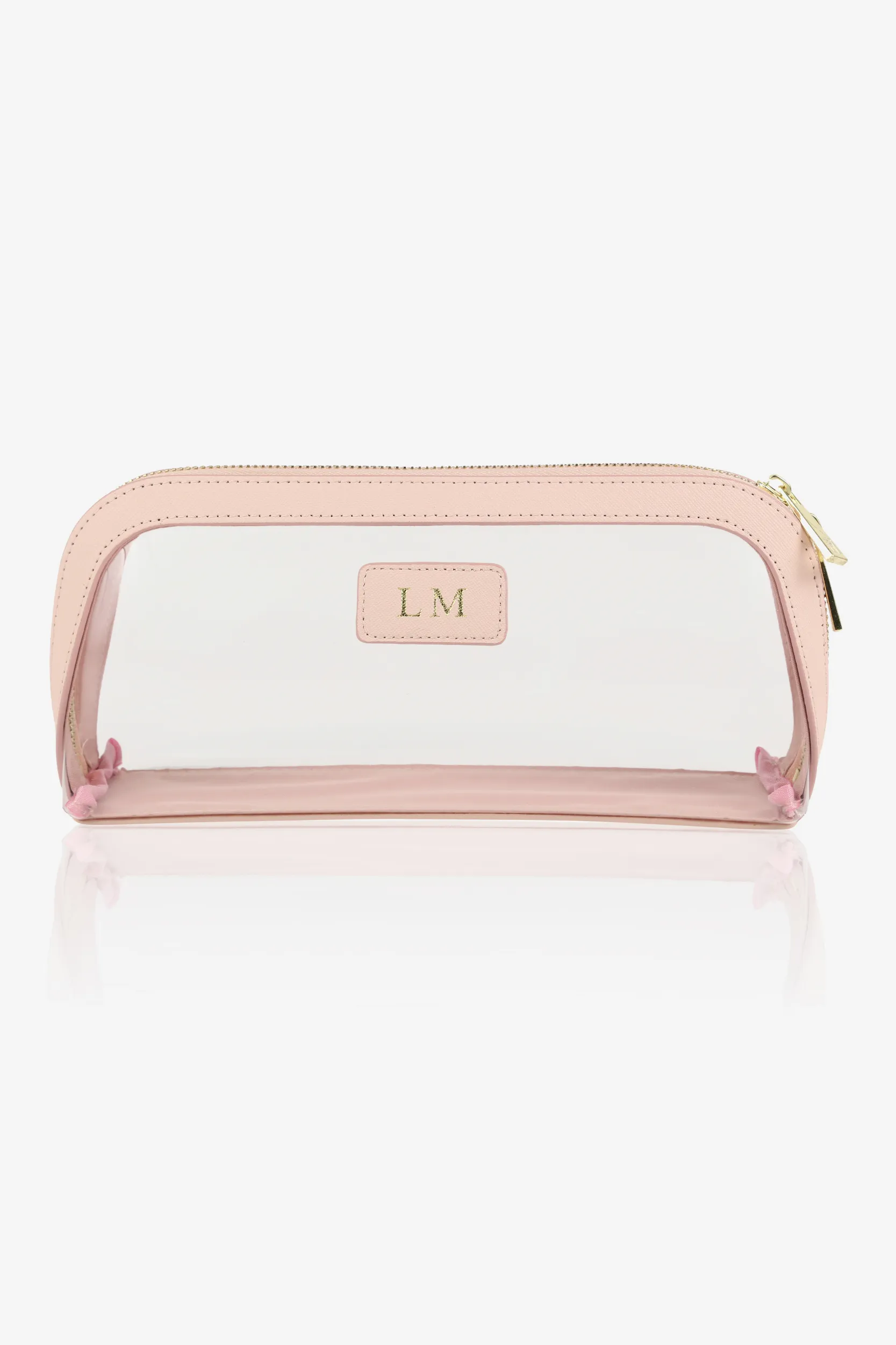 Personalised Leather Cali Cosmetic Case - Light Nude Saffiano with Gold Hardware