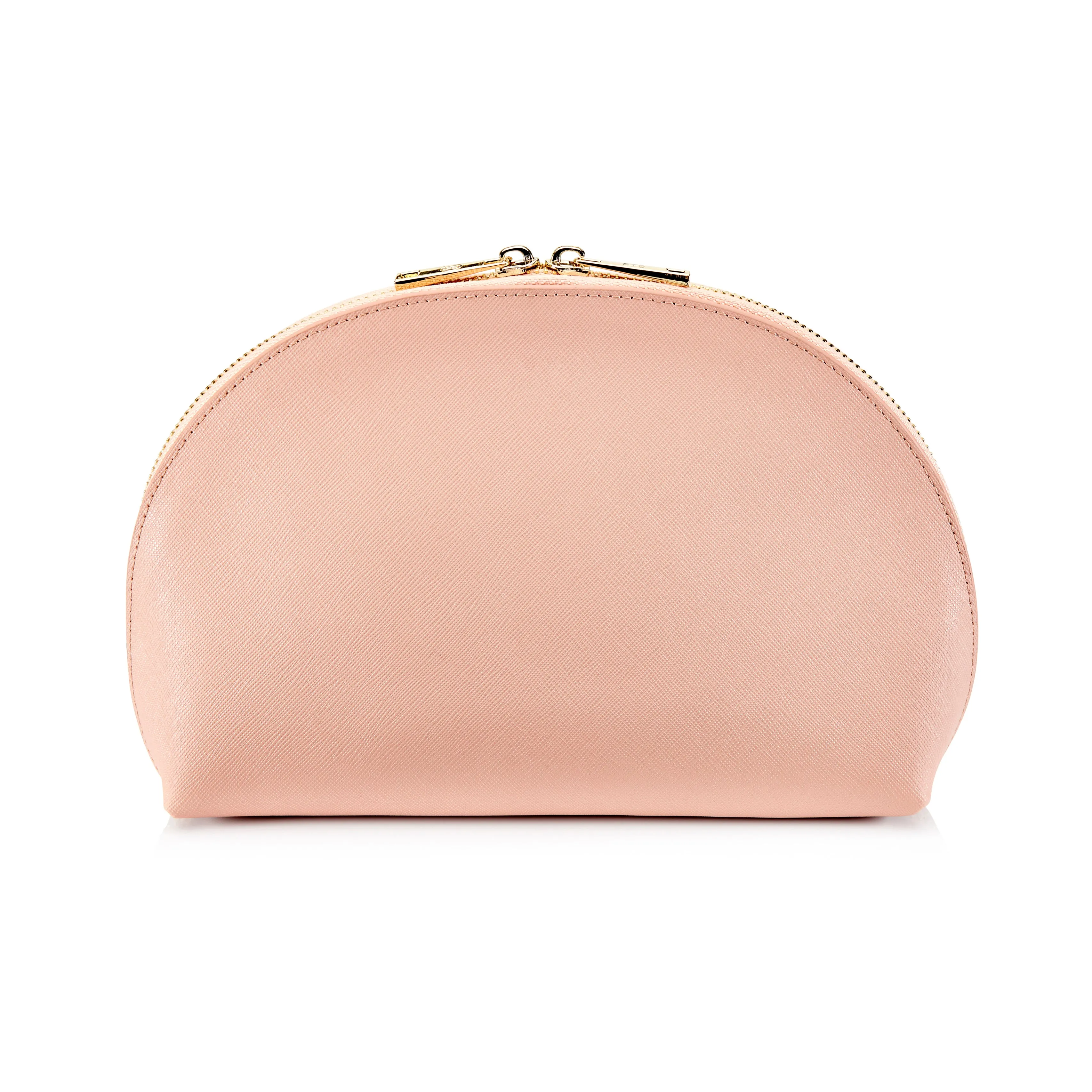 Personalised Leather Cosmetic Moon Pouch - Nude Saffiano with Gold Hardware