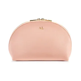 Personalised Leather Cosmetic Moon Pouch - Nude Saffiano with Gold Hardware Personalised Leather Cosmetic Moon Pouch - Nude Saffiano with Gold Hardware