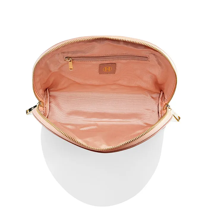 Personalised Leather Cosmetic Moon Pouch - Nude Saffiano with Gold Hardware