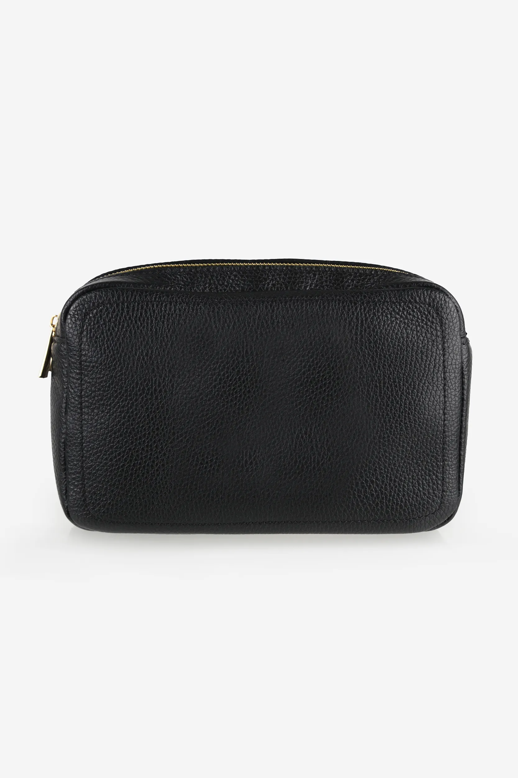 Personalised Leather Double Zip Wash Bag - Black Pebble with Gold Hardware