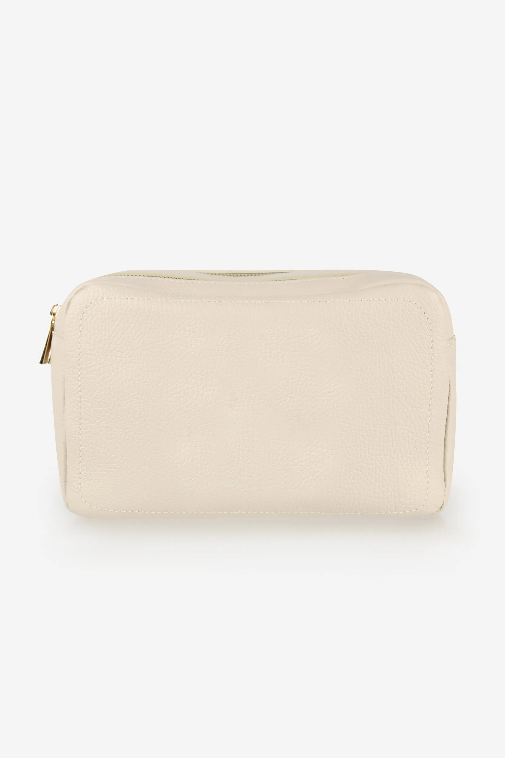 Personalised Leather Double Zip Wash Bag - Ivory Pebble with Gold Hardware