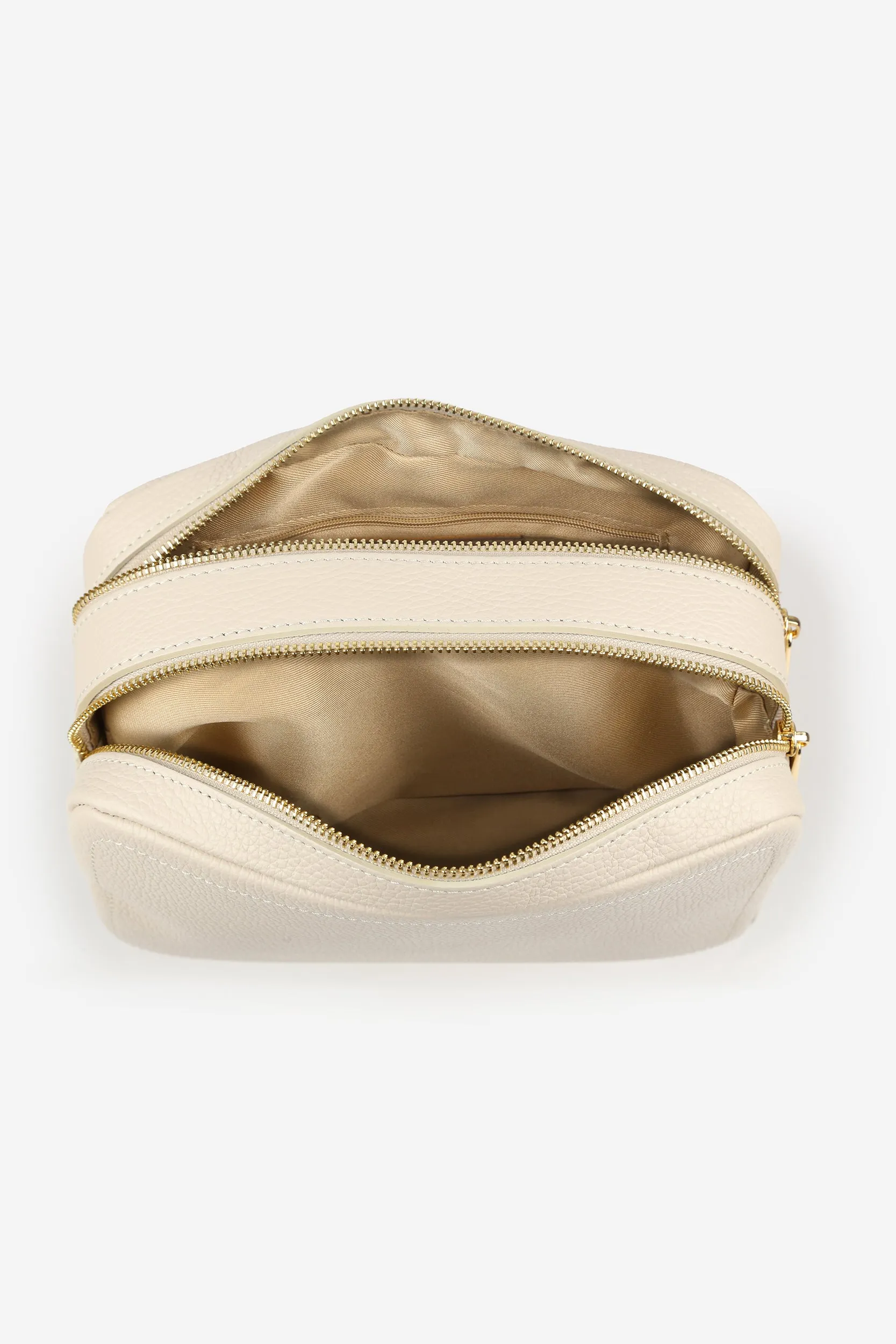 Personalised Leather Double Zip Wash Bag - Ivory Pebble with Gold Hardware