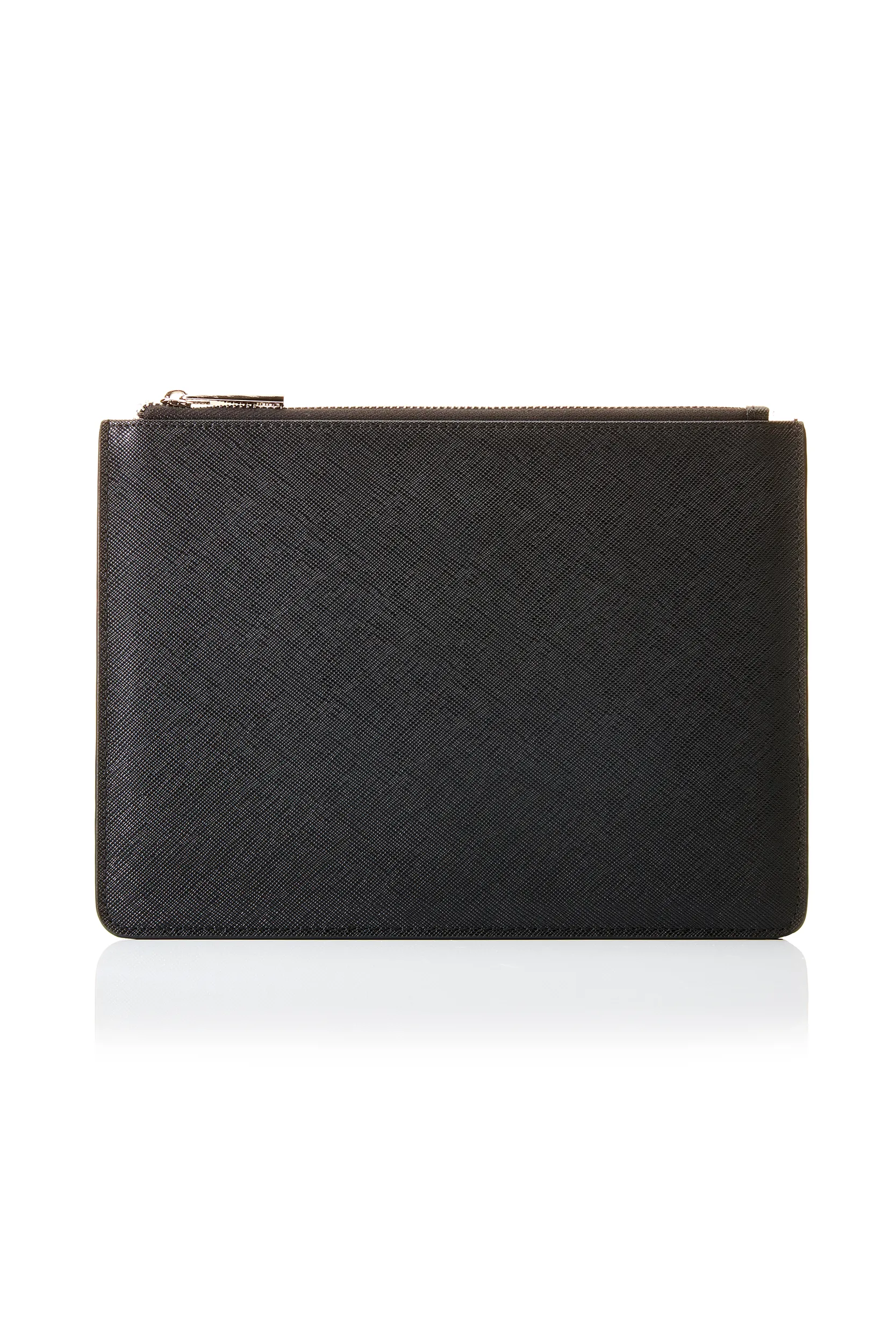 Personalised Leather Pouch - Black Saffiano with Silver hardware