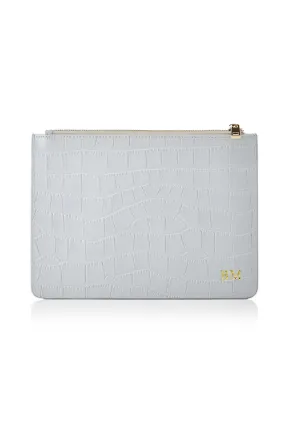 Personalised Leather Pouch - Grey Croc with Gold hardware Personalised Leather Pouch - Grey Croc with Gold hardware
