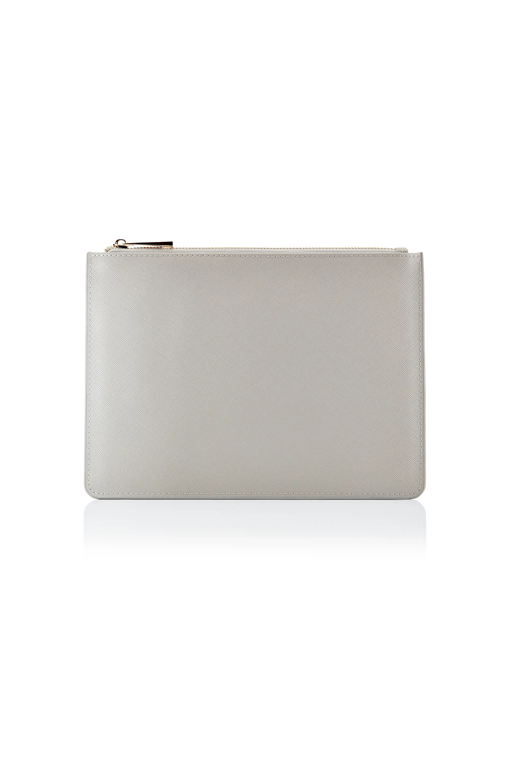 Personalised Leather Pouch - Grey Saffiano with Gold hardware
