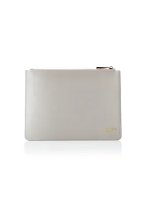 Personalised Leather Pouch - Grey Saffiano with Gold hardware Personalised Leather Pouch - Grey Saffiano with Gold hardware