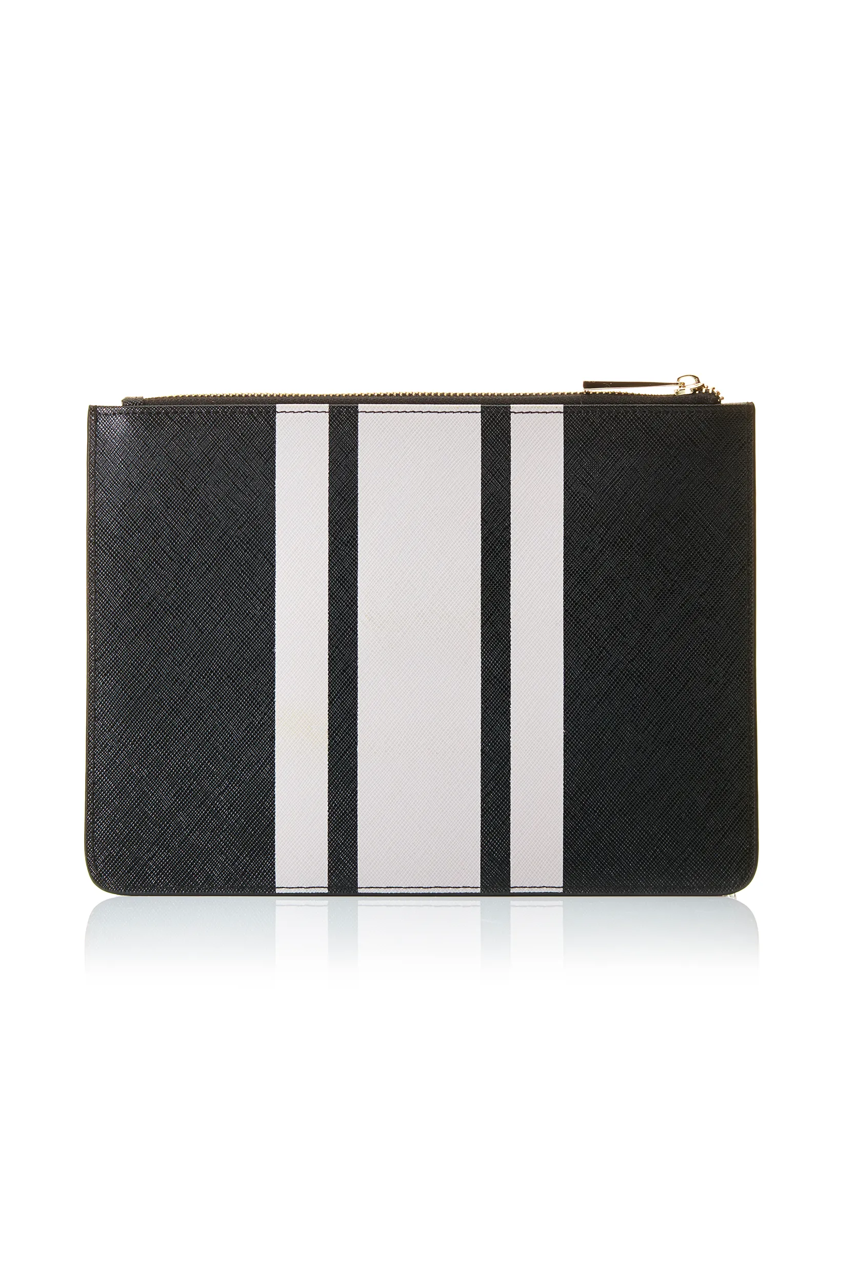 Personalised Leather Stripe Pouch - Black Saffiano with Gold hardware