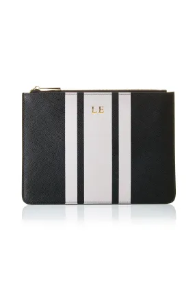 Personalised Leather Stripe Pouch - Black Saffiano with Gold hardware Personalised Leather Stripe Pouch - Black Saffiano with Gold hardware