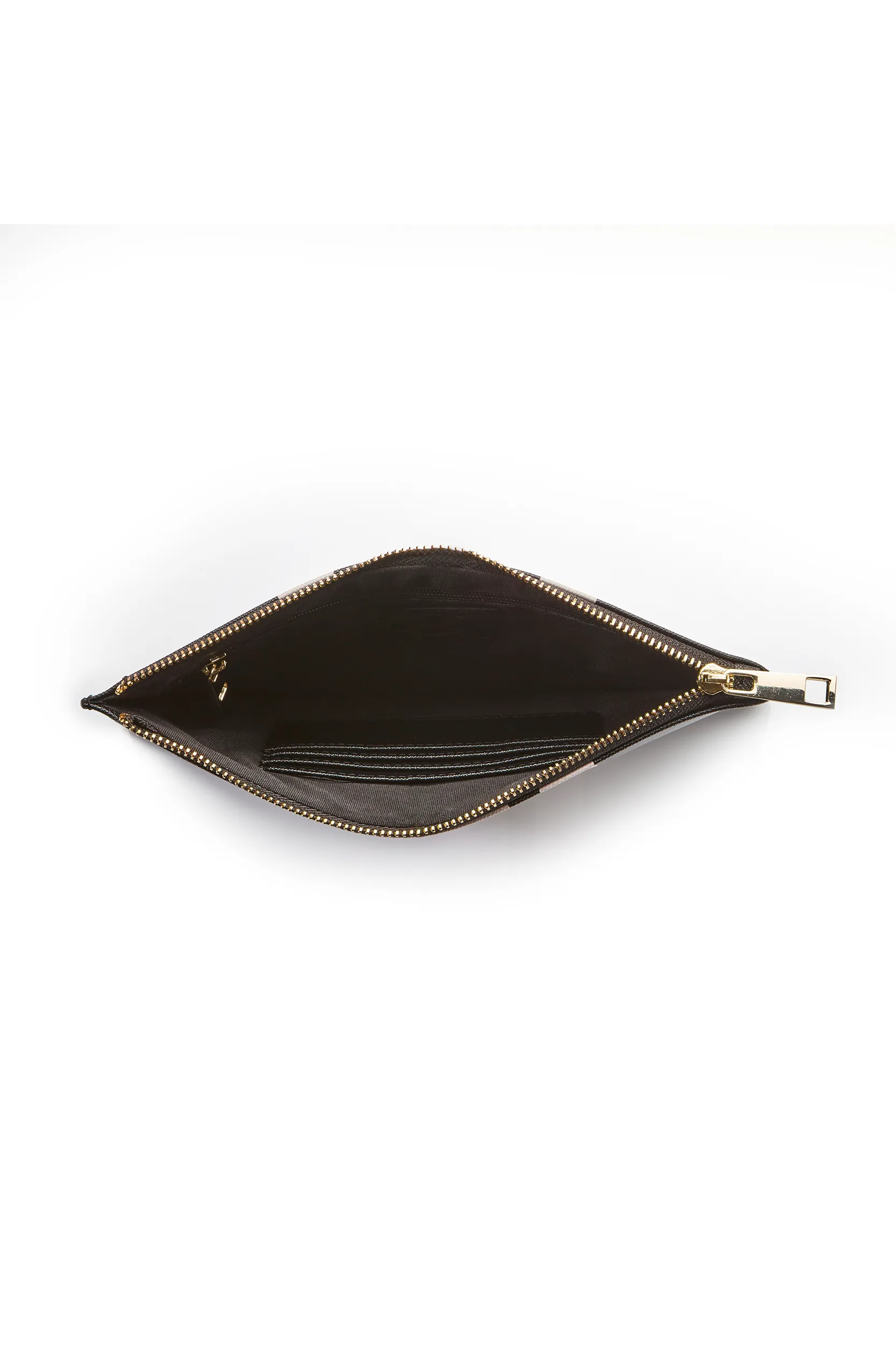 Personalised Leather Stripe Pouch - Black Saffiano with Gold hardware