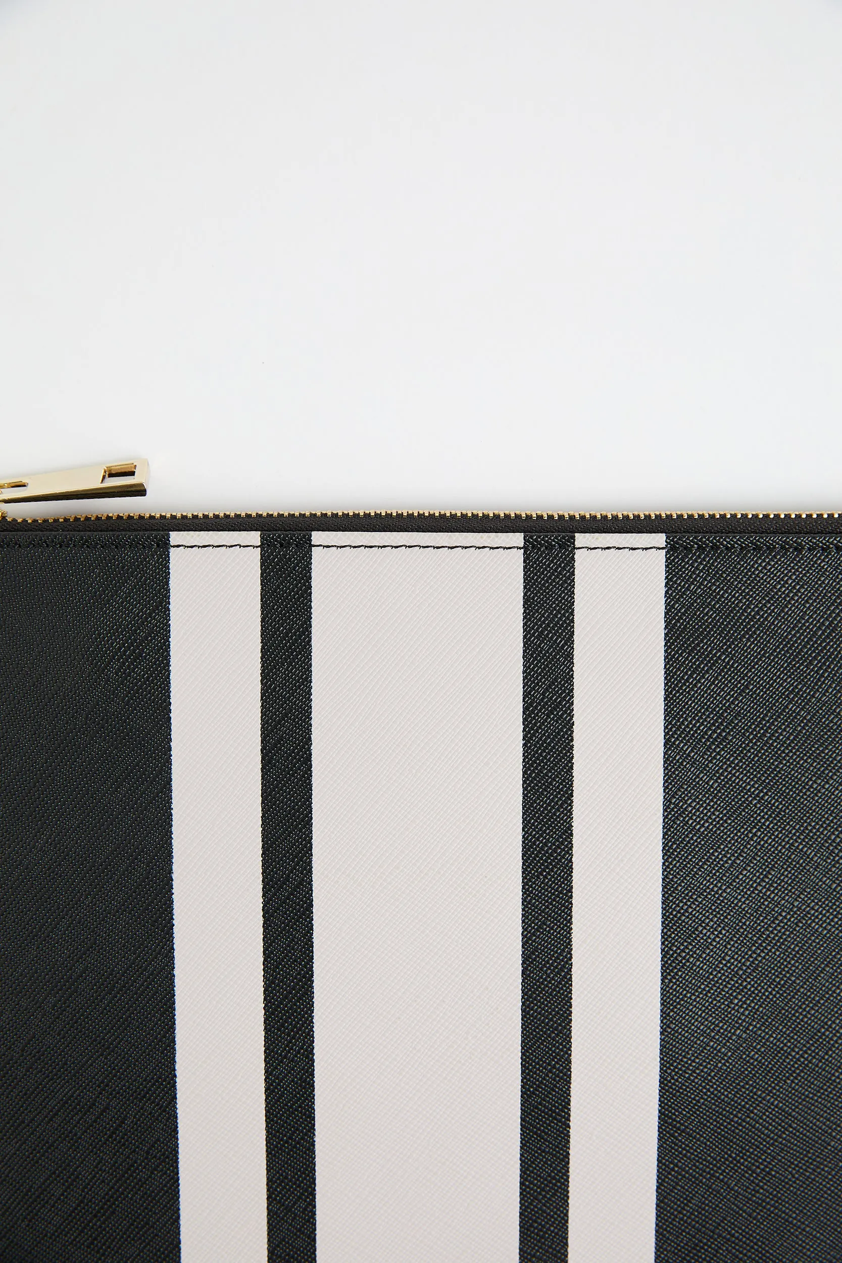 Personalised Leather Stripe Pouch - Black Saffiano with Gold hardware