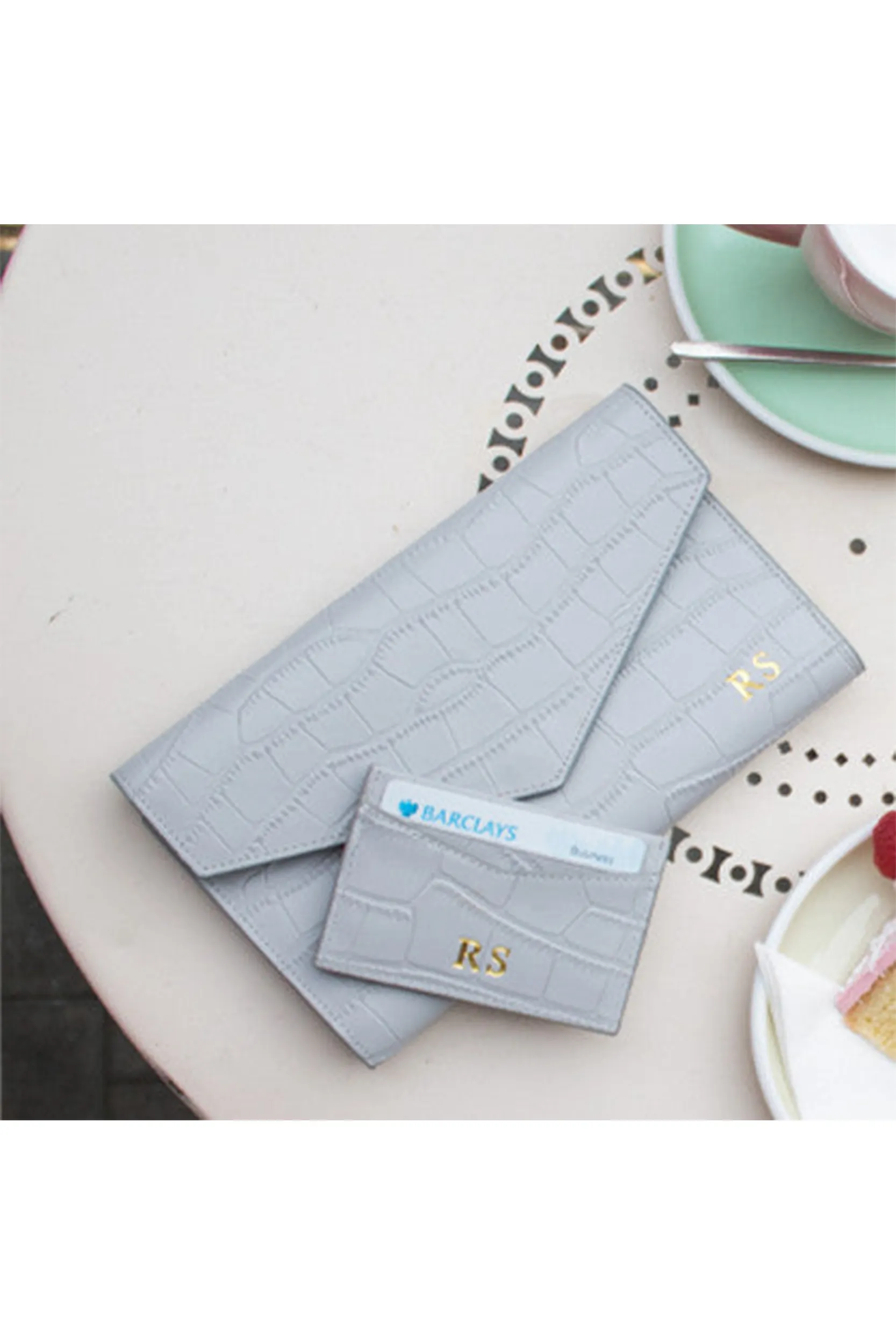 Personalised Leather Travel Envelope - Grey Croc