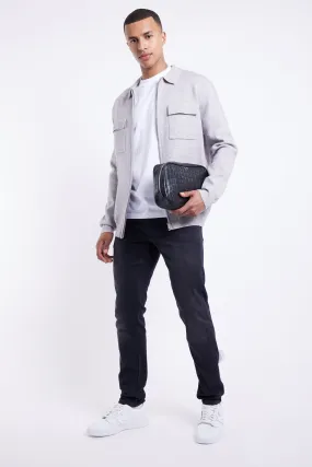 Personalised Leather Wash Bag - Black Croc with Silver Hardware Personalised Leather Wash Bag - Black Croc with Silver Hardware