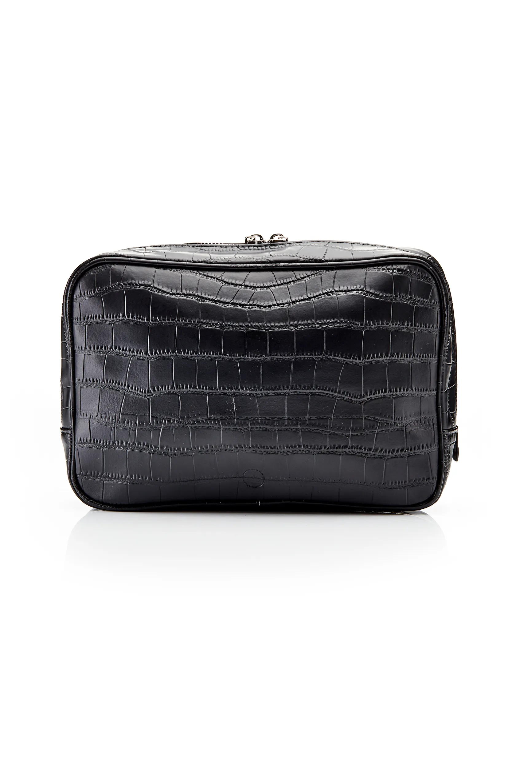 Personalised Leather Wash Bag - Black Croc with Silver Hardware