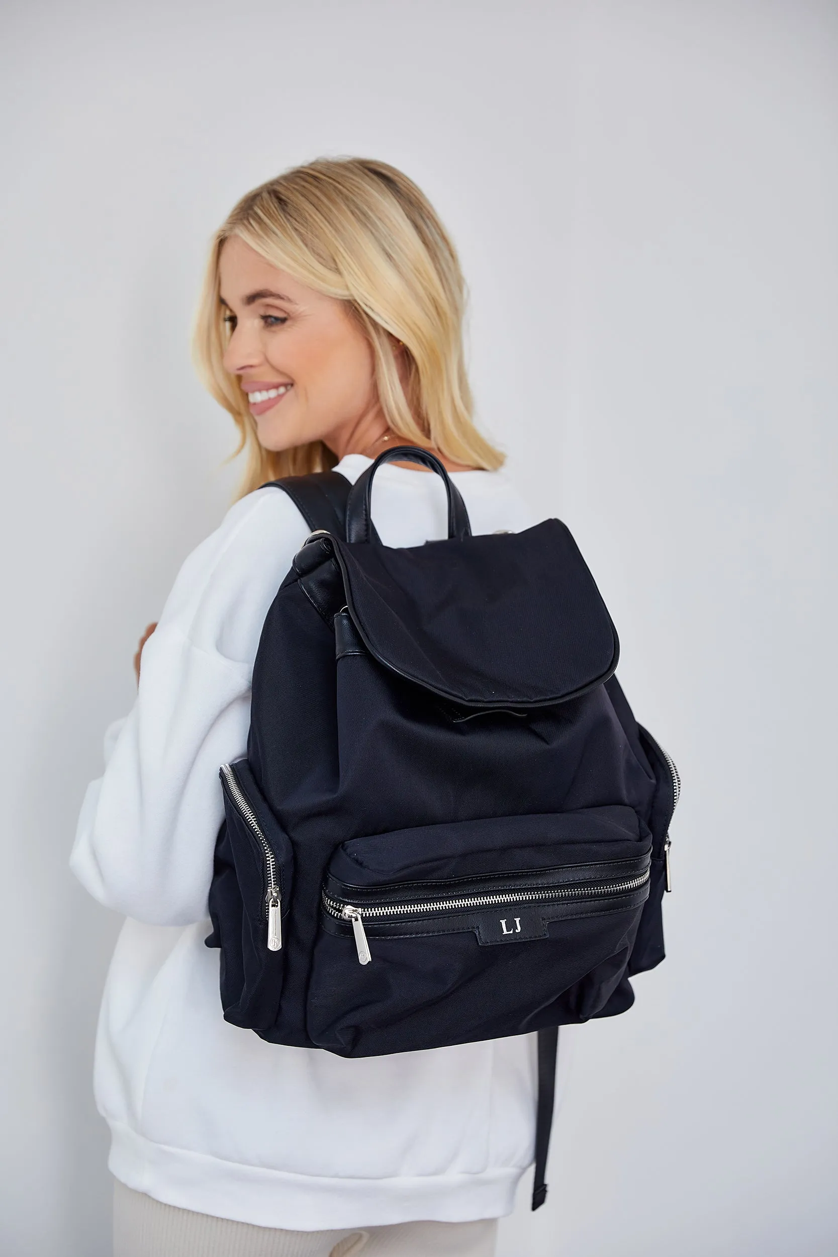 Personalised Luxury Backpack - Black with Silver Hardware