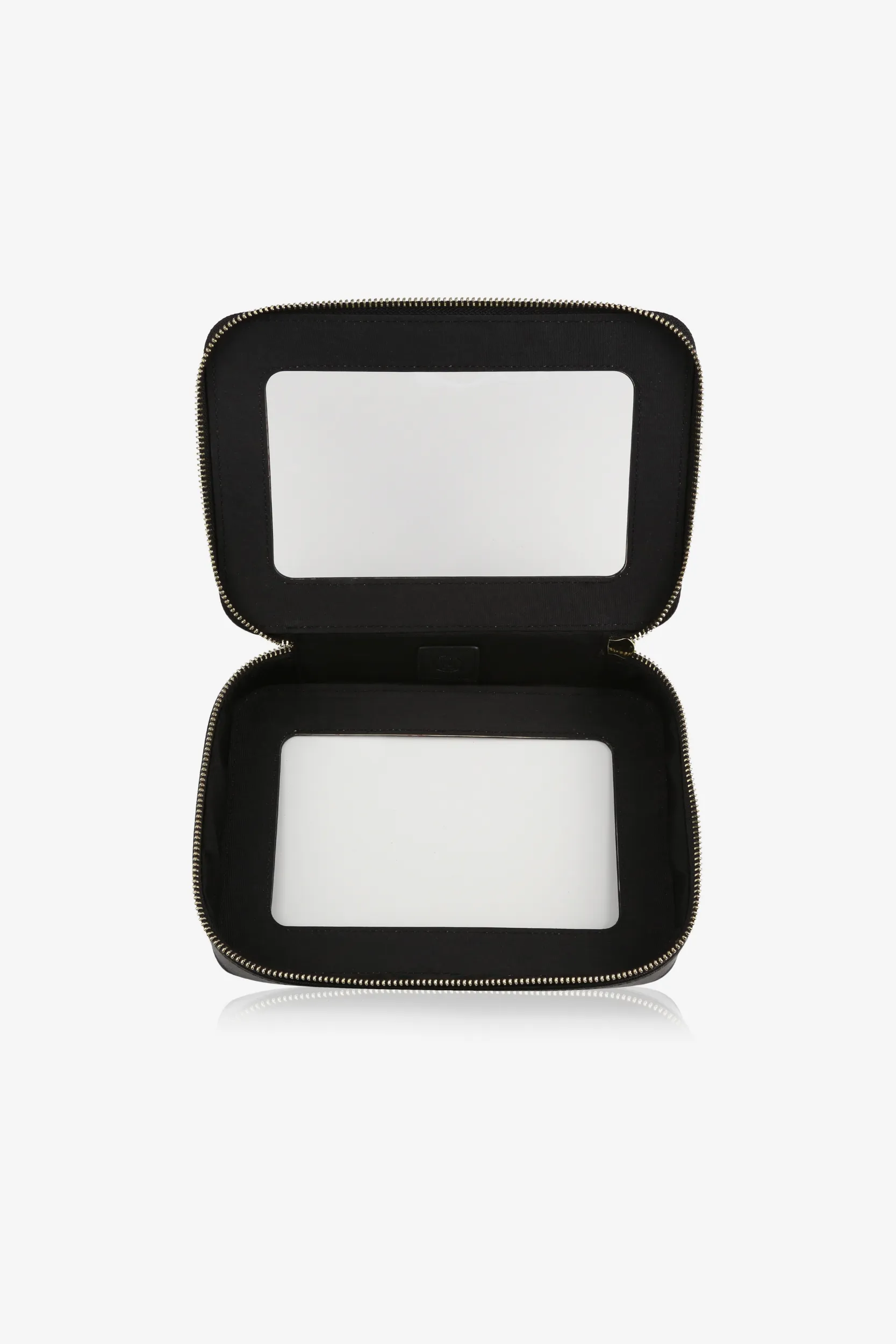 Personalised Medium Leather Cali Make Up Box - Black Saffiano with Gold Hardware