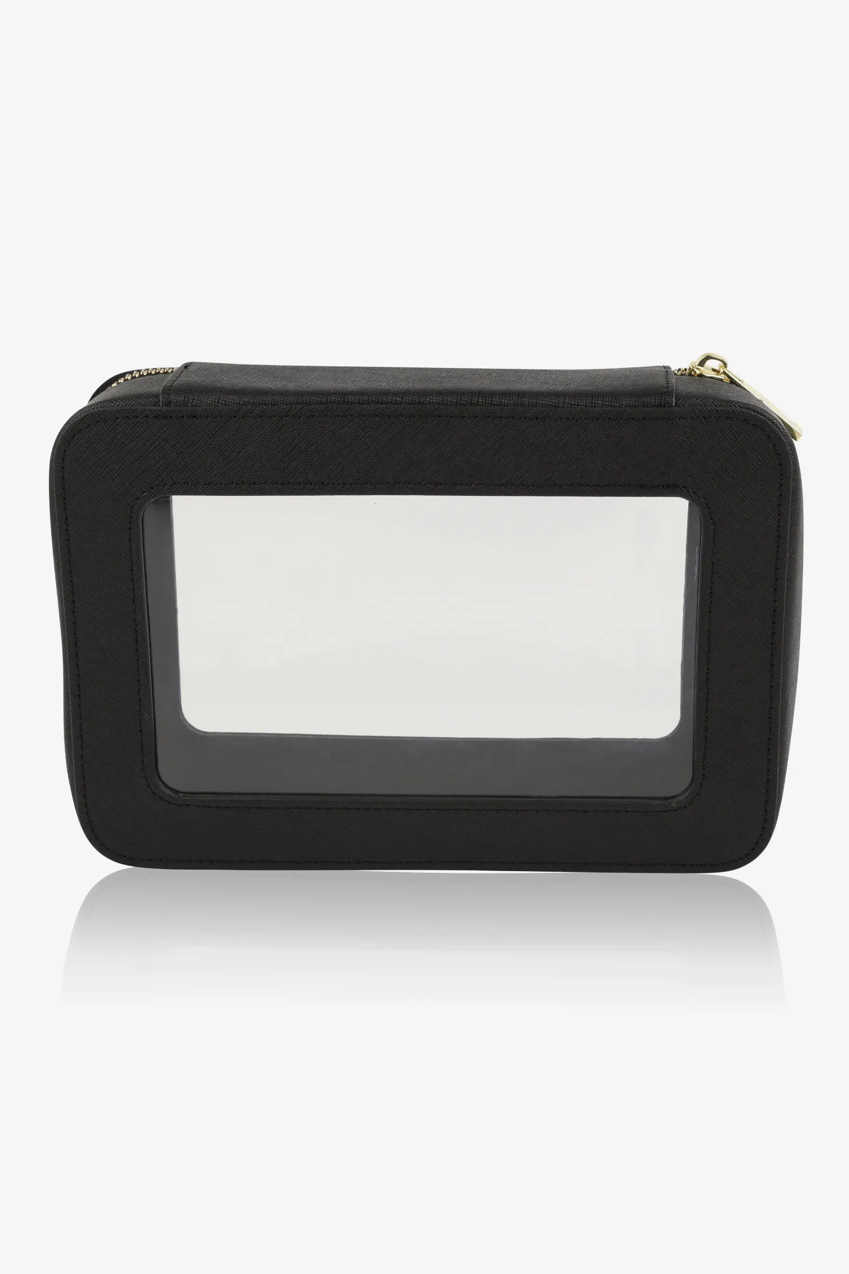 Personalised Medium Leather Cali Make Up Box - Black Saffiano with Gold Hardware