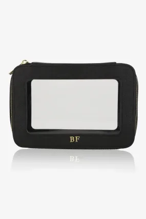 Personalised Medium Leather Cali Make Up Box - Black Saffiano with Gold Hardware Personalised Medium Leather Cali Make Up Box - Black Saffiano with Gold Hardware