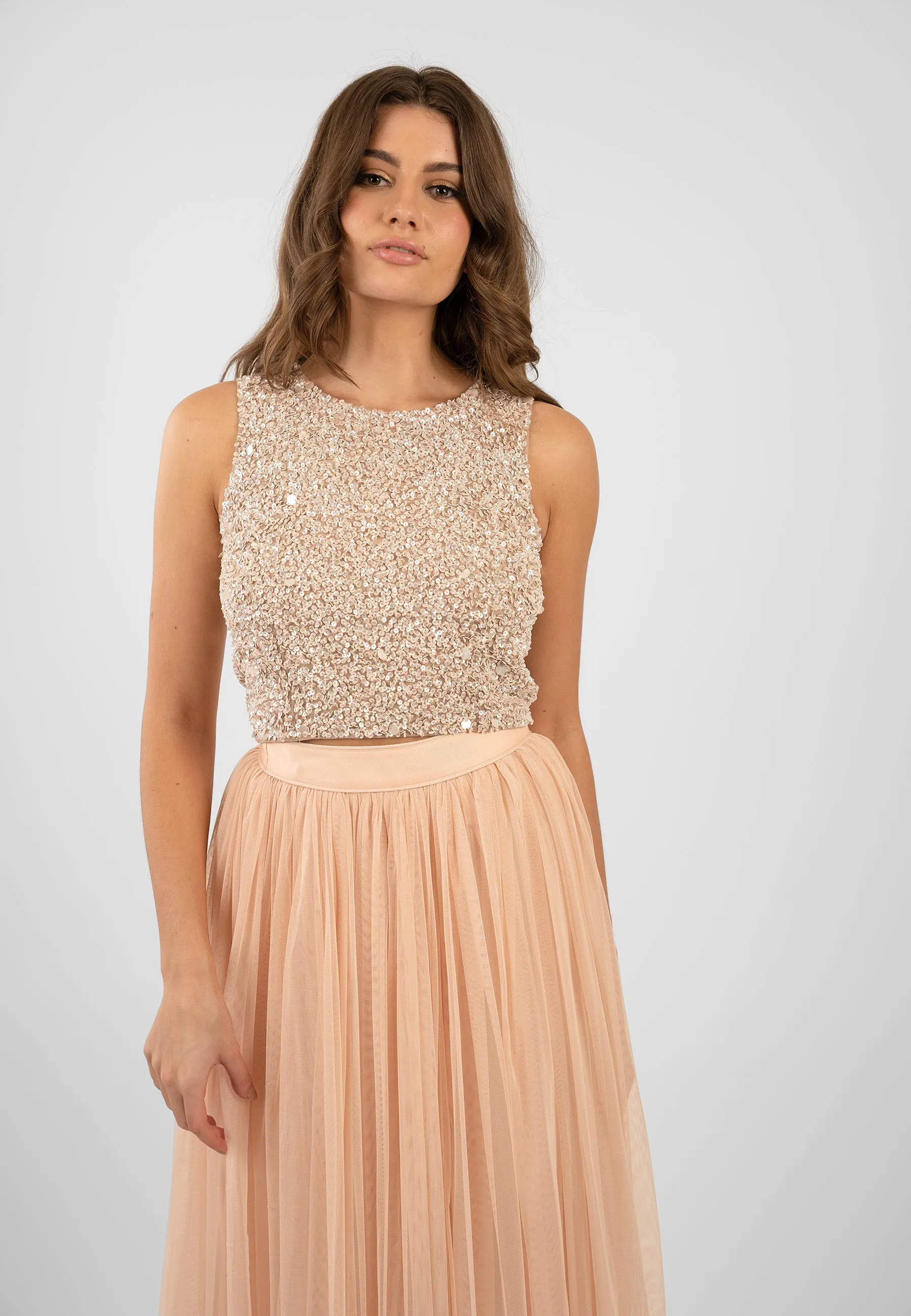 Picasso Nude Embellished Sequin Top
