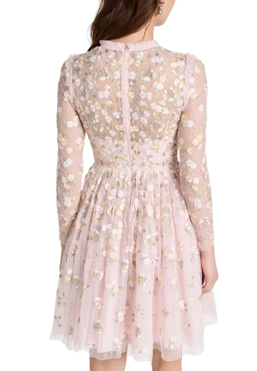 Pink Long Sleeves Wildflower Ditsy Mini Dress