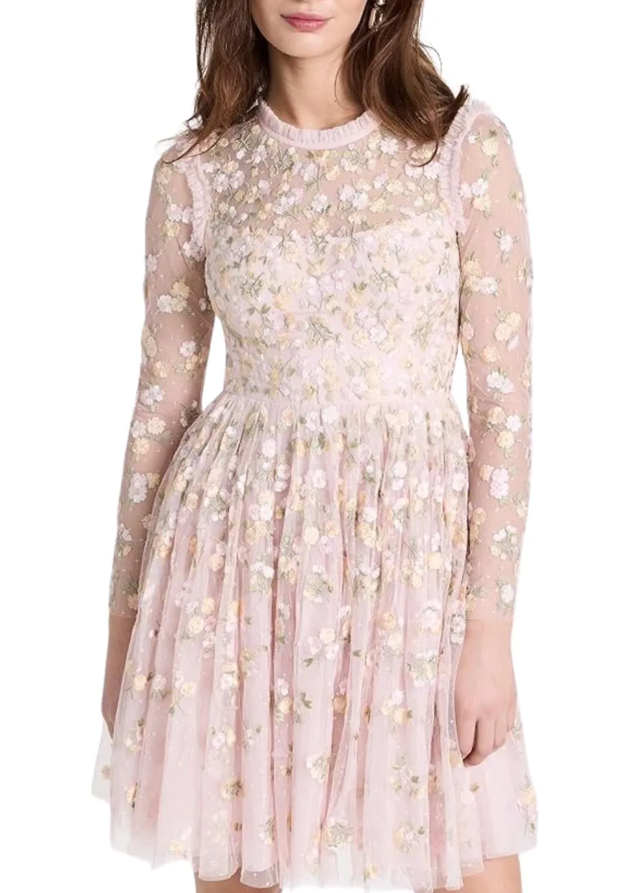 Pink Long Sleeves Wildflower Ditsy Mini Dress