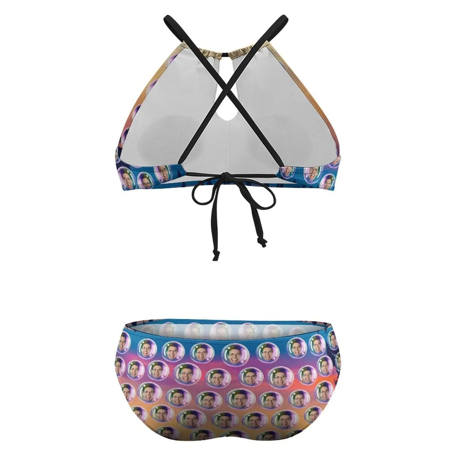 #Plus Size Halter Bikini-Custom Face Bubble Gradient Plus Size Swimsuit High Neck Cutout High Waisted Bikini Personalized Women's Two Piece Swimsuit Beach Outfits