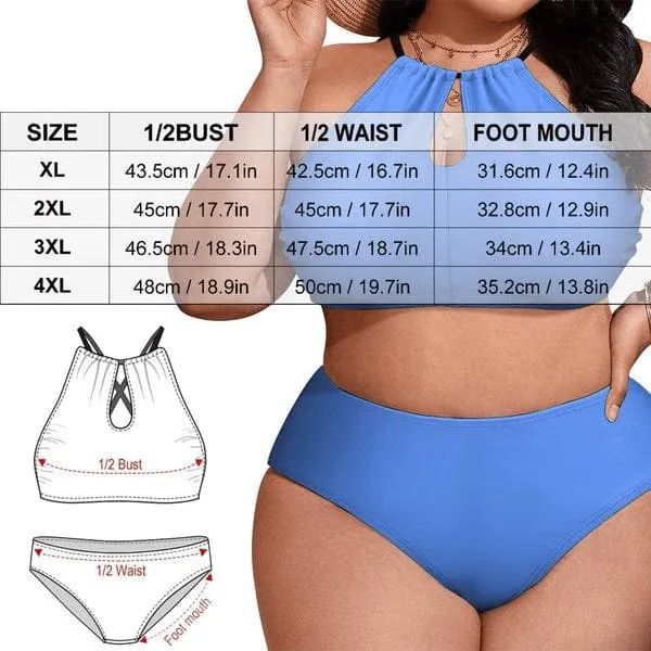 #Plus Size Halter Bikini-Custom Face Bubble Gradient Plus Size Swimsuit High Neck Cutout High Waisted Bikini Personalized Women's Two Piece Swimsuit Beach Outfits