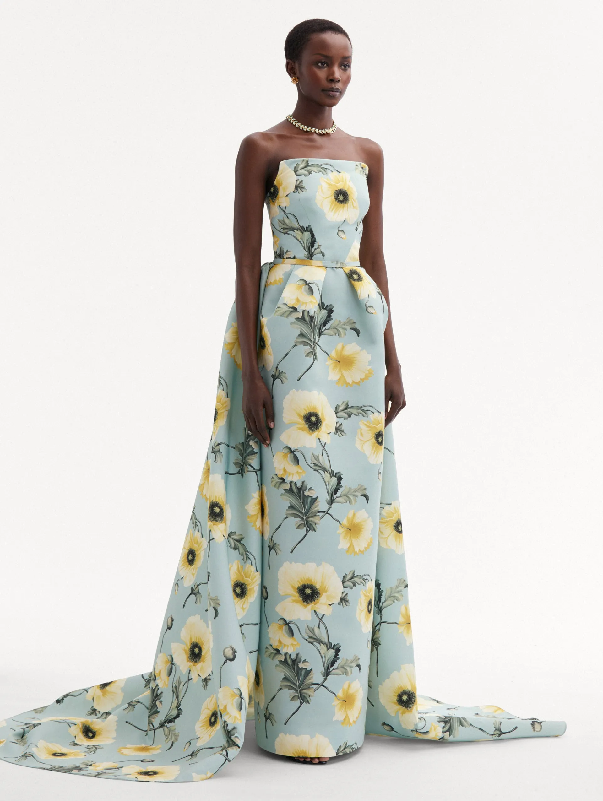 Poppy Column Gown with Bustle