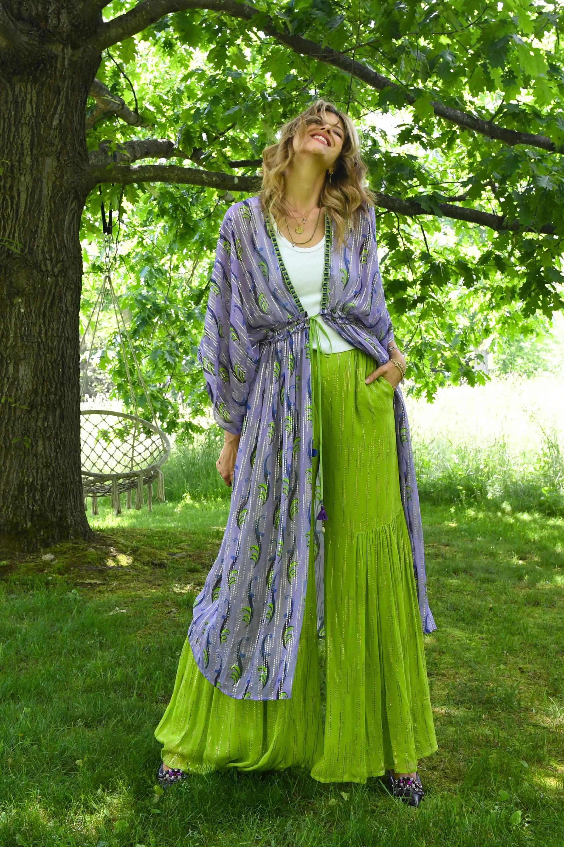 PURPLE RUFFLED LUREX DUSTER