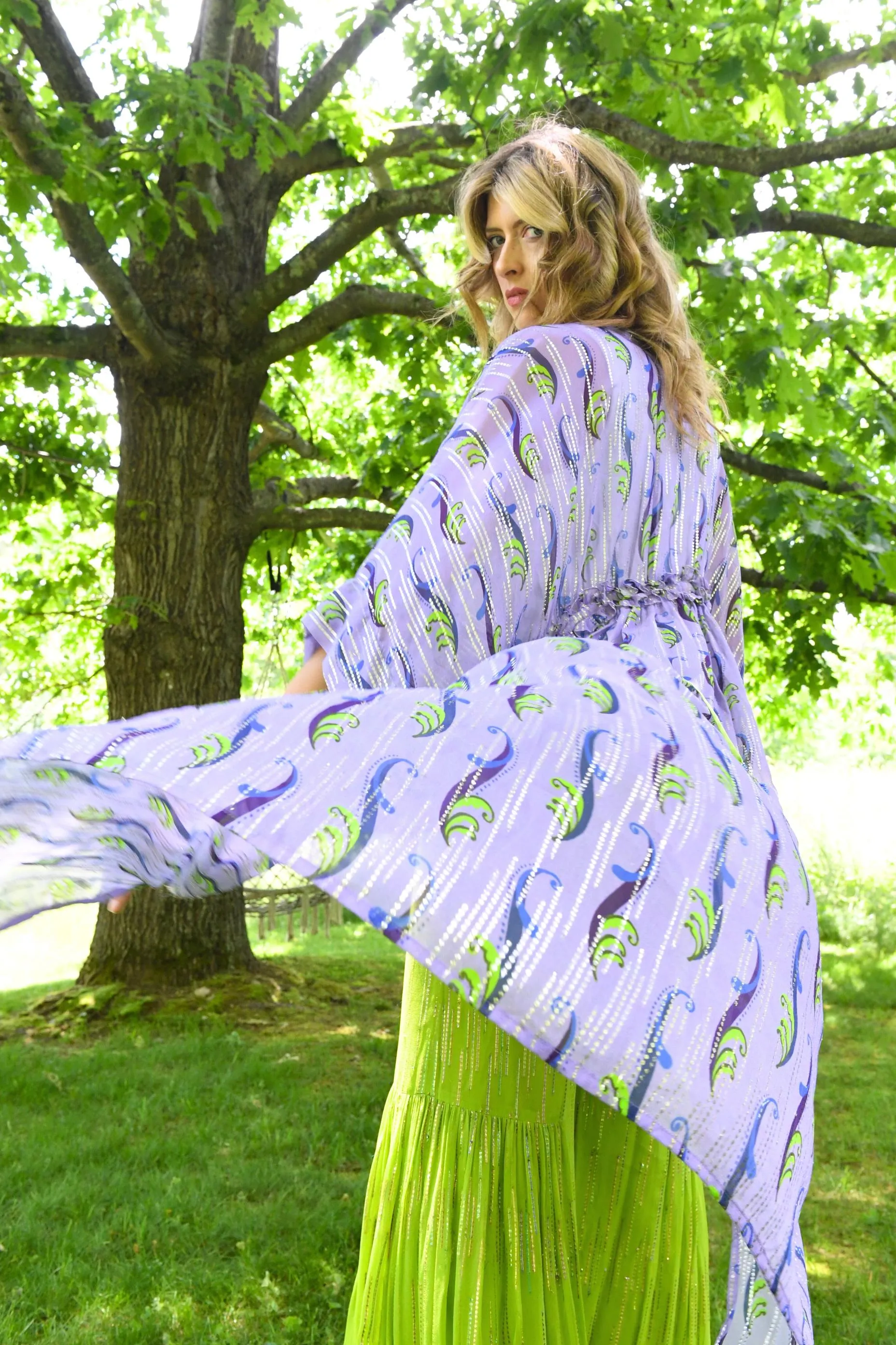 PURPLE RUFFLED LUREX DUSTER