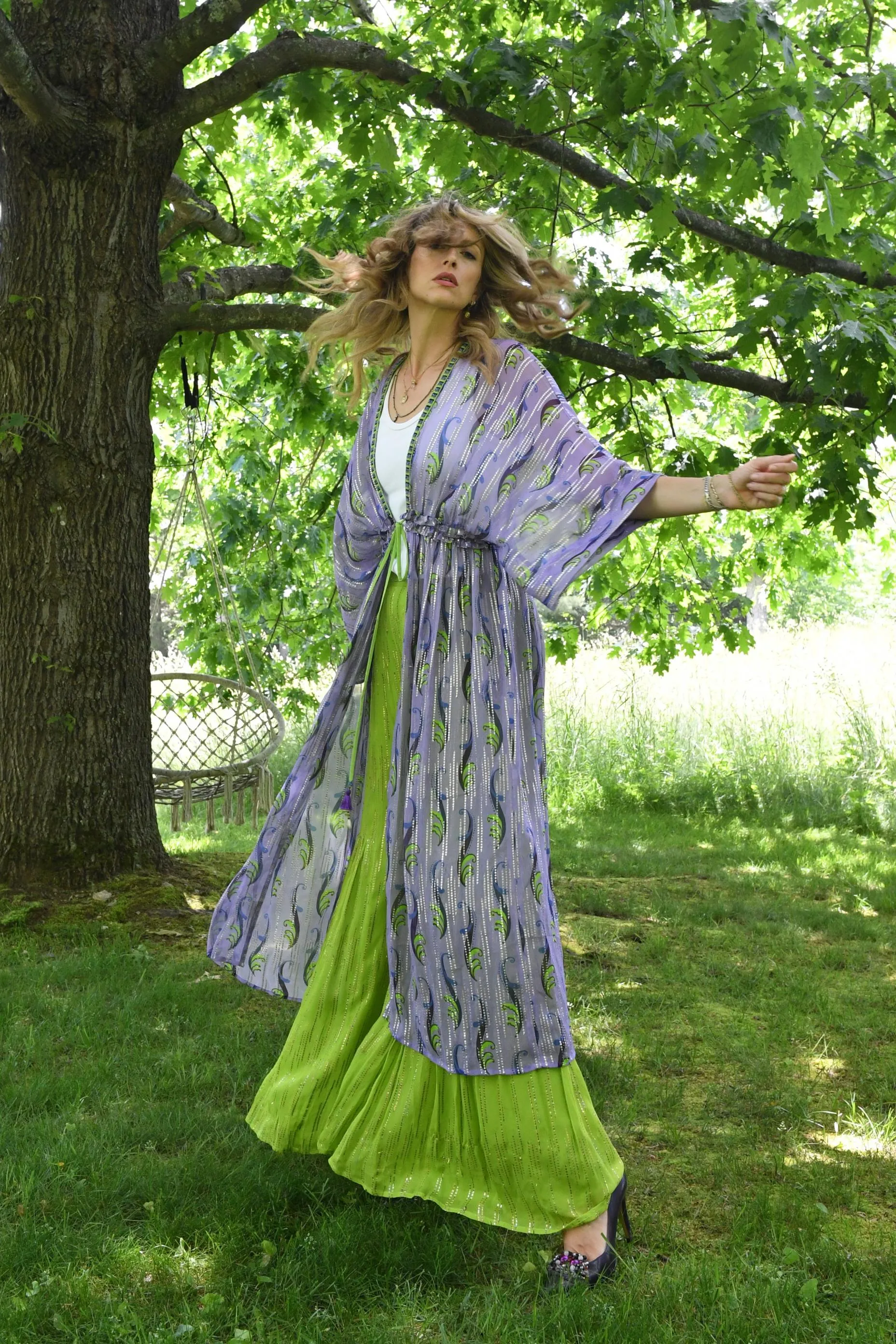 PURPLE RUFFLED LUREX DUSTER