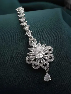 Rhodium-Plated Silver-Toned & White AD-Studded Maangtika Rhodium-Plated Silver-Toned & White AD-Studded Maangtika