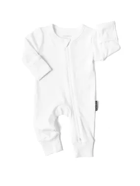 Ribbed 2-Way Zip Romper - White Ribbed 2-Way Zip Romper - White
